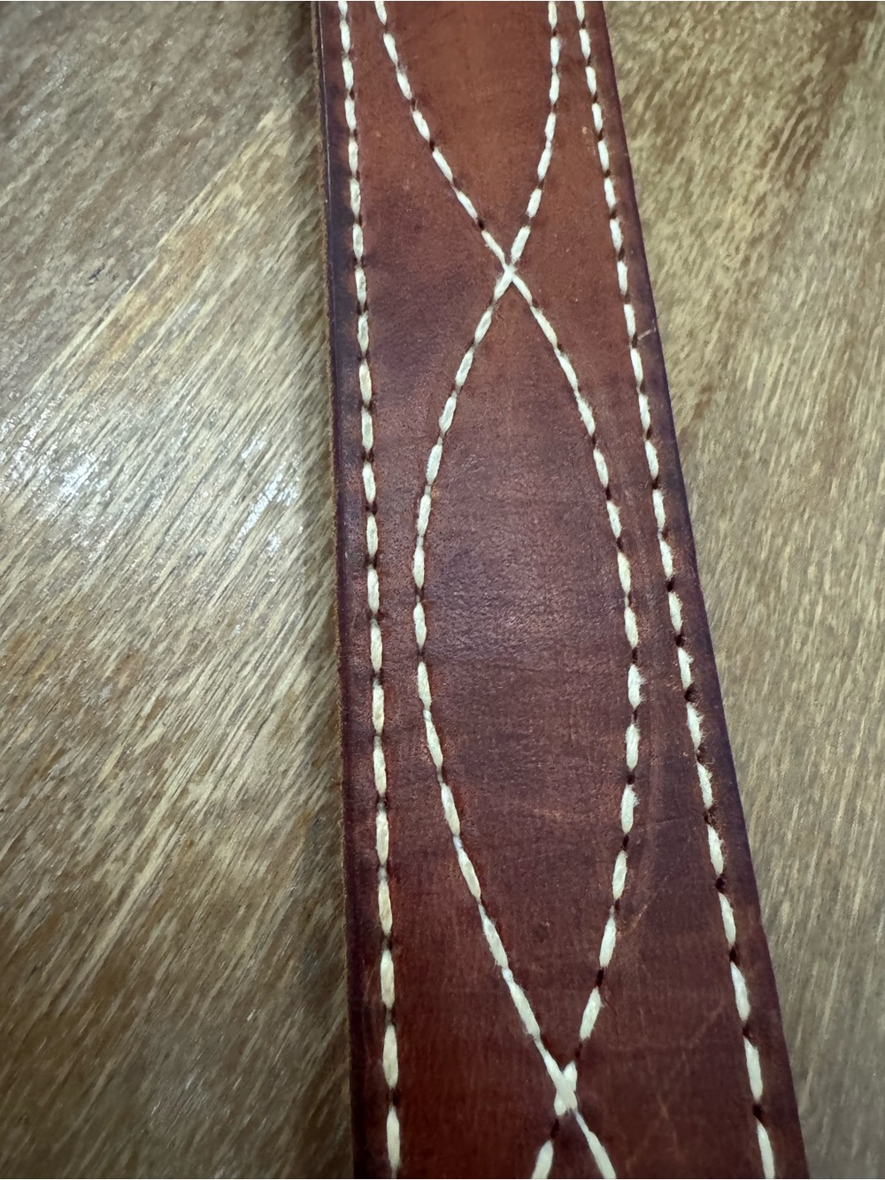 Men's Brown Leather Belt with Decorative Contrast Stitching - Picture 5 of 5